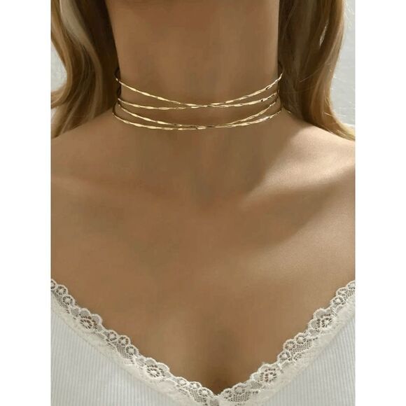 Multilayer Gold Choker Necklace - Picture 1 of 4